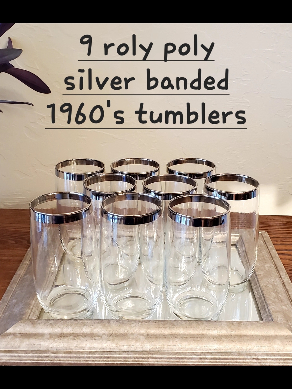 Vintage Mid Century Dorothy Thorpe Style Silver Banded Roly Poly Tumblers- Set 9